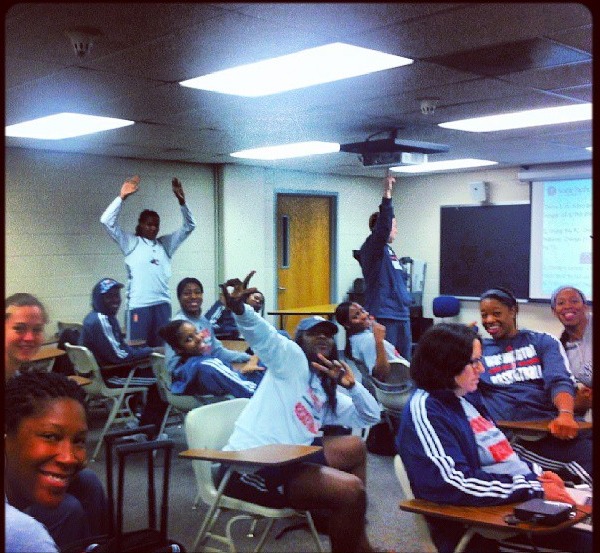 The Mystics preparing for the Storm with a film session in Seattle (photo: officialwashingtonmystics) The Mystics preparing for the Storm with a film session in Seattle (photo: officialwashingtonmystics)