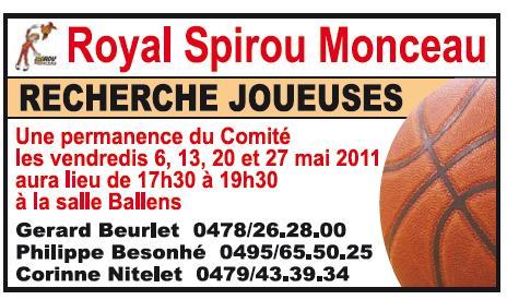 Spirou Monceau recherche des joueuses Spirou Monceau recherche des joueuses