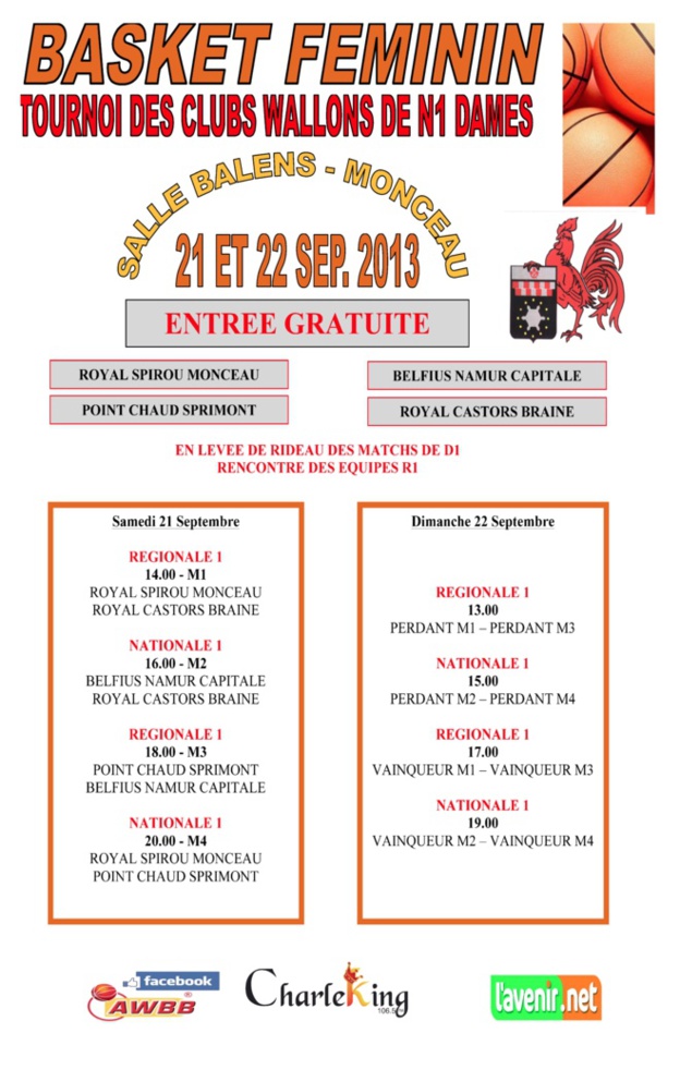 La deuxième édition du Tournoi des 4 Wallons à Monceau les 21 et 22 septembre La deuxième édition du Tournoi des 4 Wallons à Monceau les 21 et 22 septembre