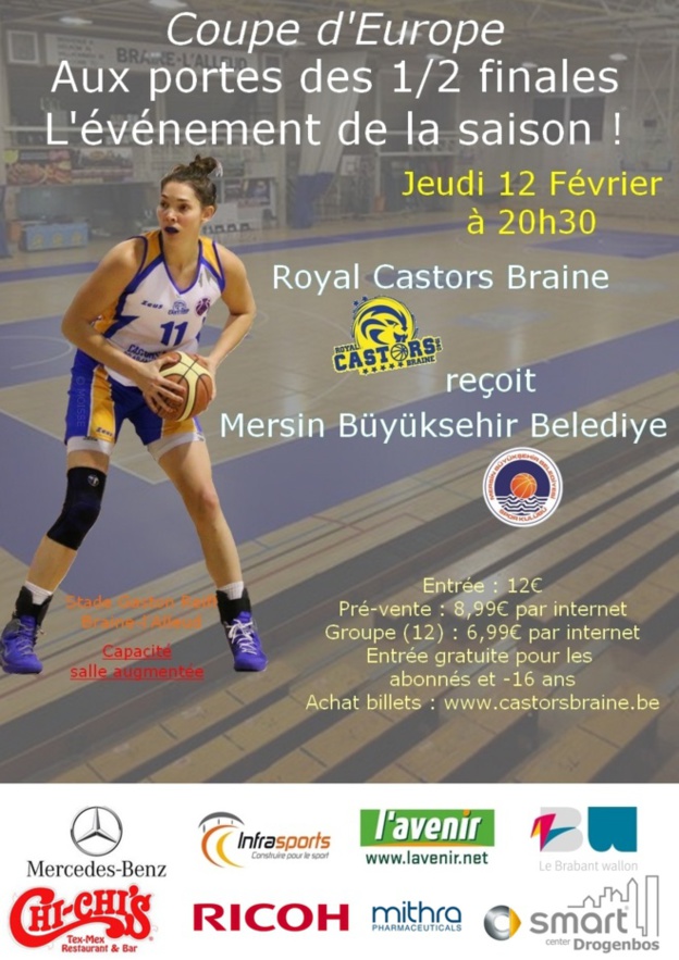 Eurocup - Les places en vente en ligne pour le quart de finale de Castors Braine Eurocup - Les places en vente en ligne pour le quart de finale de Castors Braine