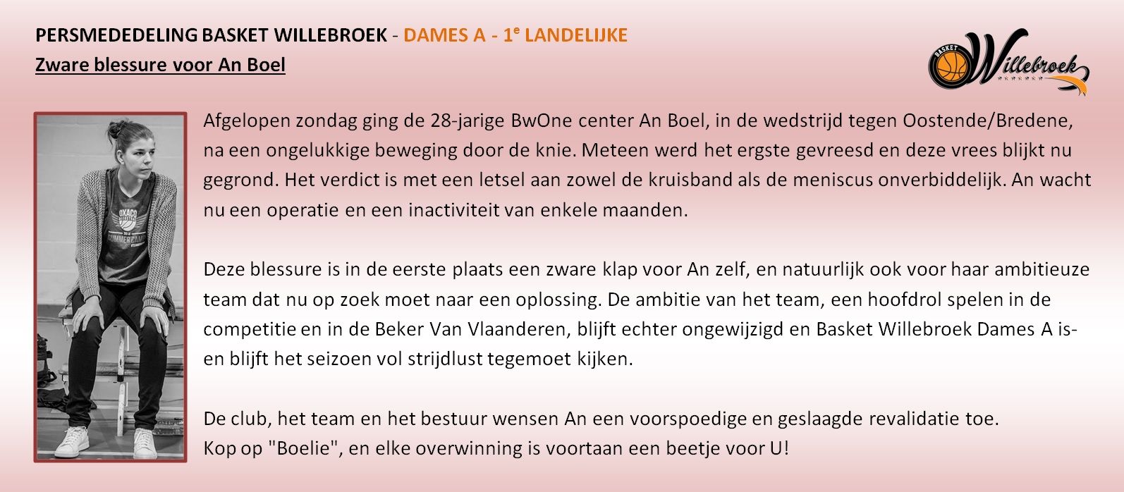 Ligaments croisés pour An Boel (Basket Willebroek) Ligaments croisés pour An Boel (Basket Willebroek)